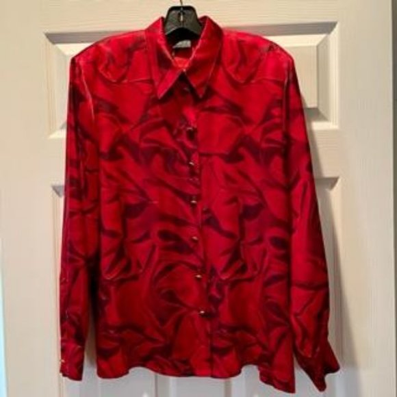 Escada Silk Blouse Long Sleeve Abstract Print Sz 38 - Picture 6 of 7